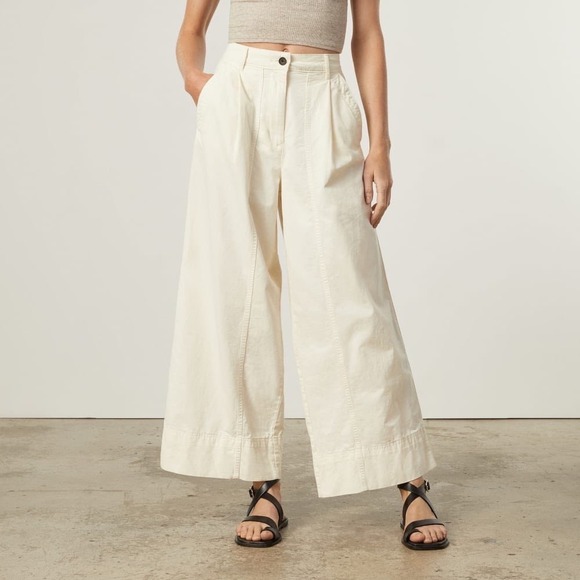 Everlane Pants - Everlane The Tourist Pant High Waist Bone White Wide Leg Cotton Linen 8